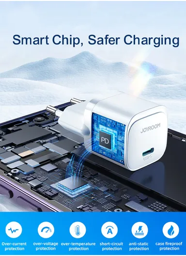 20W Mini Charger with C to C Cable Compact &amp; Fast Charging with PD3.0, QC3.0 Support JR-TCF02 - White