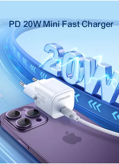 20W Mini Charger with C to C Cable Compact &amp; Fast Charging with PD3.0, QC3.0 Support JR-TCF02 - White