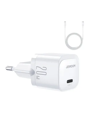 20W Mini Charger with C to C Cable Compact &amp; Fast Charging with PD3.0, QC3.0 Support JR-TCF02 - White