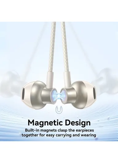 Neckband Headphones 30H Playtime, AI Calls, Dual Connection &amp; Magnetic Design  JR-D8 - Creamy White