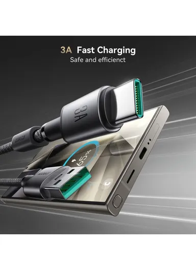 1.2m Unlimited Series 3A Fast Charging Data Cable USB-A to Type-C With Magnetic Clip S-A50 - Dark Gray