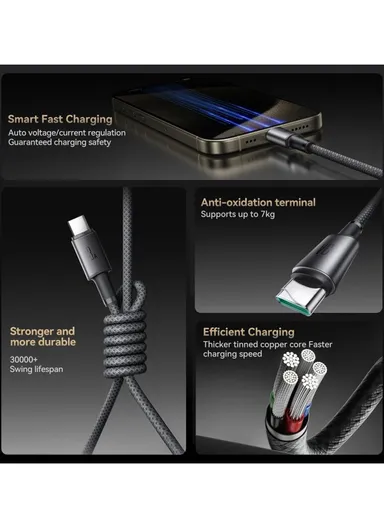 1.2m Unlimited Series 3A Fast Charging Data Cable USB-A to Type-C With Magnetic Clip S-A50 - Dark Gray