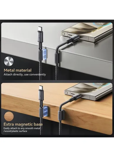 1.2m Unlimited Series 3A Fast Charging Data Cable USB-A to Type-C With Magnetic Clip S-A50 - Dark Gray