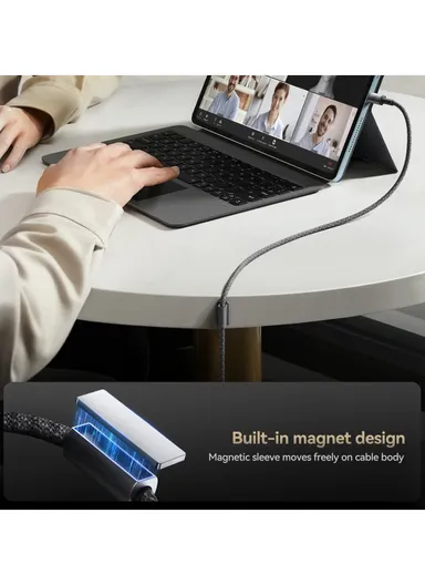 1.2m 60W Unlimited Series 3A Fast Charging Data Cable Type-C to Type-C With Magnetic Clip S-A50 - Dark Gray
