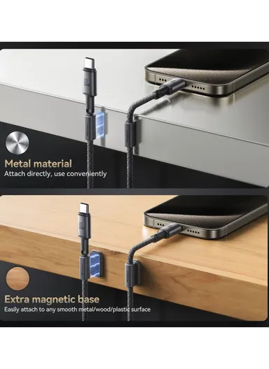 1.2m 60W Unlimited Series 3A Fast Charging Data Cable Type-C to Type-C With Magnetic Clip S-A50 - Dark Gray