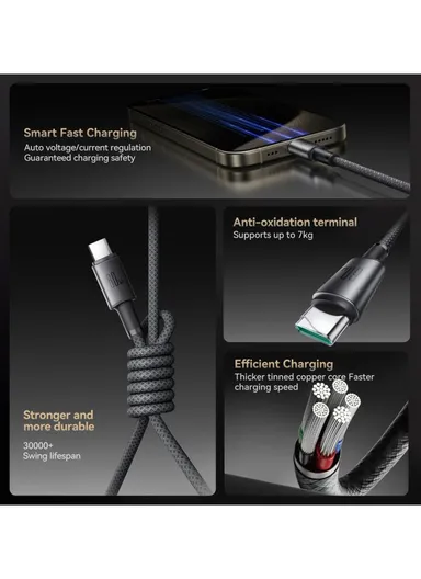 1.2m 60W Unlimited Series 3A Fast Charging Data Cable Type-C to Type-C With Magnetic Clip S-A50 - Dark Gray