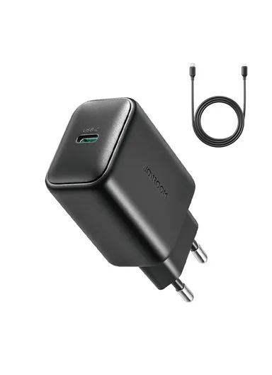 25W Type-C Fast Charger with 1m C to C Cable Certified Safe with PD &amp; QC3.0 Support JR-TCF23 - Black