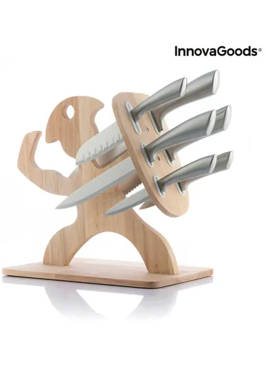 7 Pieces InnovaGoods Set of Knives with Wooden Base Spartan