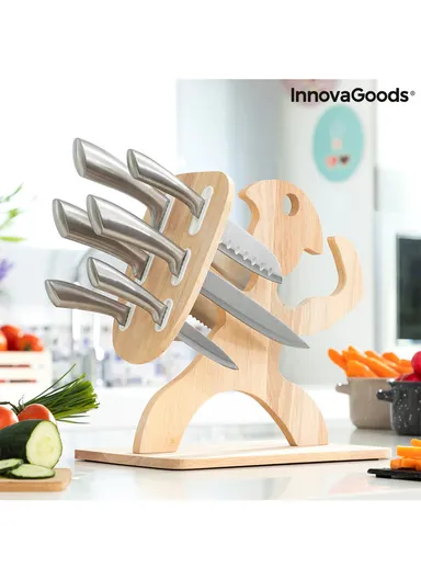 7 Pieces InnovaGoods Set of Knives with Wooden Base Spartan