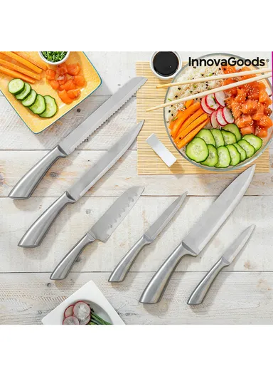 7 Pieces InnovaGoods Set of Knives with Wooden Base Spartan