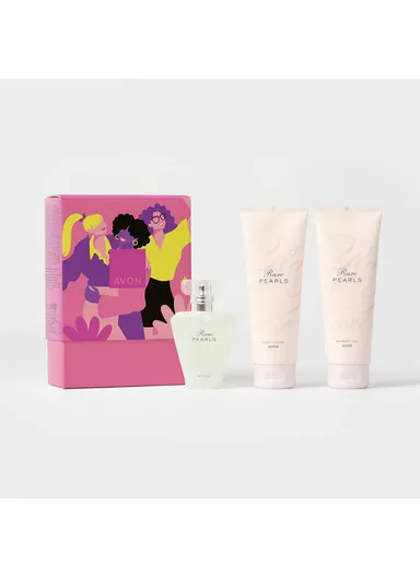 AVON Rare Pearls 3 Pcs Gift Set For Her: 50ml Eau de Parfum + 125ml Body Lotion + 150ml Shower Gel