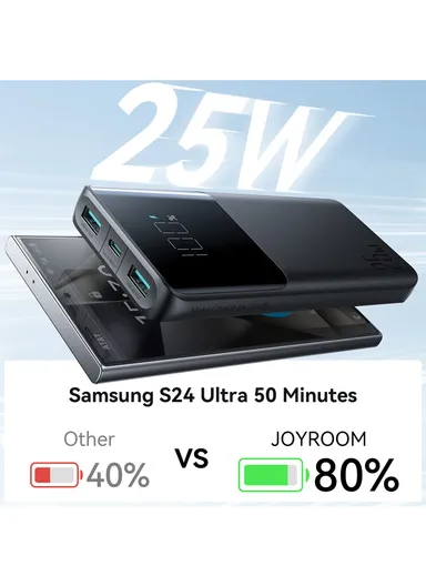 10000mAh 25W Digital Display Fast Charging Power Bank JR-PBF20 - Black