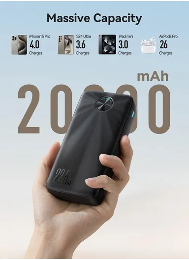 20000mAh 22.5W Power Bank with Fast Charging &amp; Multi-Port Capability JR-PBF16 - Black