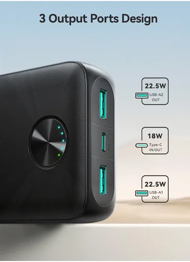 20000mAh 22.5W Power Bank with Fast Charging &amp; Multi-Port Capability JR-PBF16 - Black