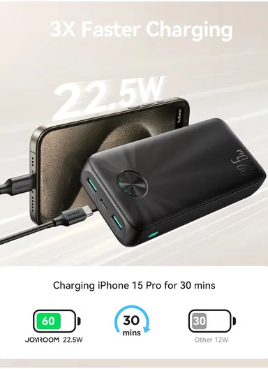 20000mAh 22.5W Power Bank with Fast Charging &amp; Multi-Port Capability JR-PBF16 - Black