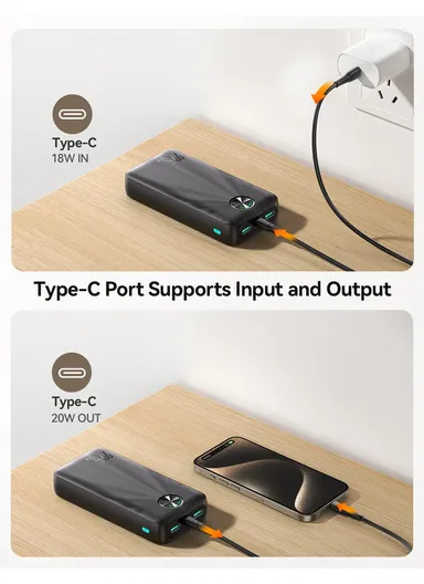 20000mAh 22.5W Power Bank with Fast Charging &amp; Multi-Port Capability JR-PBF16 - Black