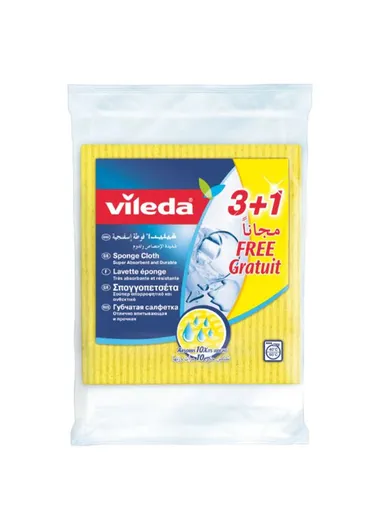Vileda Sponge Cloth 3 Pcs + 1 Free 100% Natural Materials, Super Absorbent, Durable