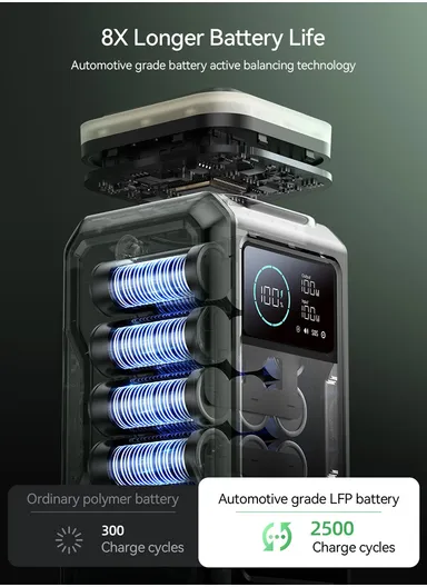 75000mAh 100W Super Large Capacity Power Bank With Retractable Light JR-PBF10 - Olive Green