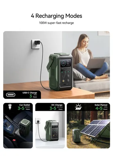 75000mAh 100W Super Large Capacity Power Bank With Retractable Light JR-PBF10 - Olive Green