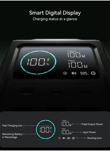 75000mAh 100W Super Large Capacity Power Bank With Retractable Light JR-PBF10 - Olive Green