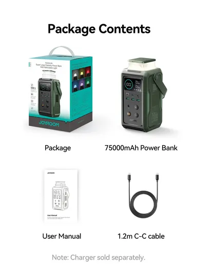 75000mAh 100W Super Large Capacity Power Bank With Retractable Light JR-PBF10 - Olive Green