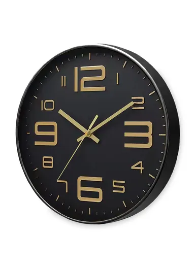 25cm Decorative Round Wall Clock Non-Ticking Battery Operated For Home, Office &amp; School - Black