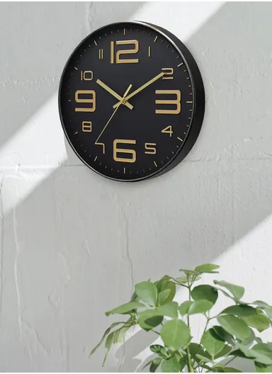 25cm Decorative Round Wall Clock Non-Ticking Battery Operated For Home, Office &amp; School - Black