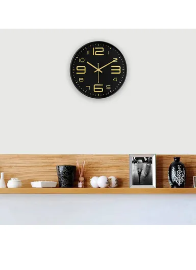 25cm Decorative Round Wall Clock Non-Ticking Battery Operated For Home, Office &amp; School - Black