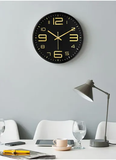 25cm Decorative Round Wall Clock Non-Ticking Battery Operated For Home, Office &amp; School - Black