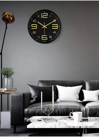 25cm Decorative Round Wall Clock Non-Ticking Battery Operated For Home, Office &amp; School - Black