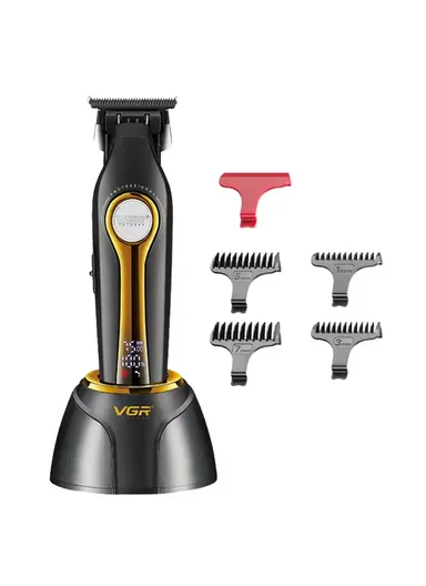 Professional Rechargeable Cordless Ceramic Blades Hair Clipper With LED Display V-993 - Black &amp; Gold