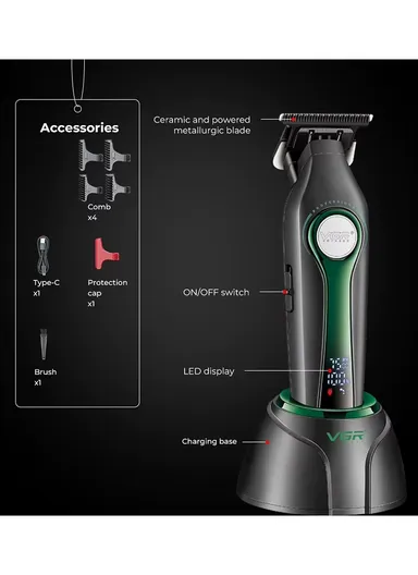 Professional Rechargeable Cordless Ceramic Blades Hair Clipper With LED Display V-993 - Black &amp; Gold