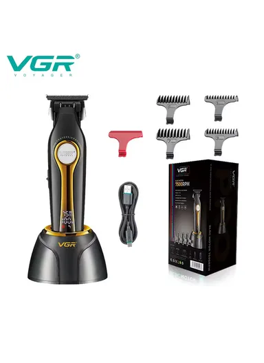 Professional Rechargeable Cordless Ceramic Blades Hair Clipper With LED Display V-993 - Black &amp; Gold