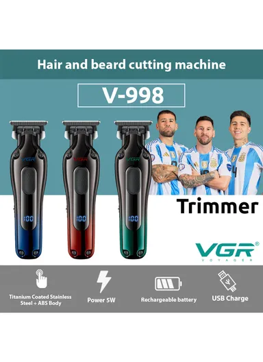 Professional Rechargeable Cord/Cordless Titanium-Coated Blades Hair Clipper With LED Display V-998