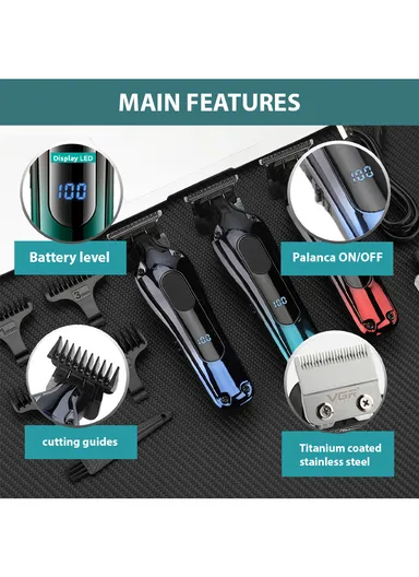 Professional Rechargeable Cord/Cordless Titanium-Coated Blades Hair Clipper With LED Display V-998