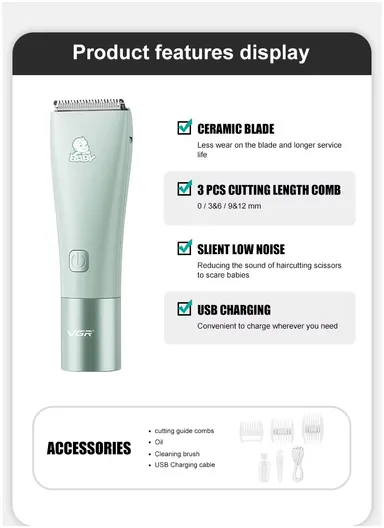 Rechargeable Waterproof Cordless Baby Children Low Noise Hair Clipper V-153