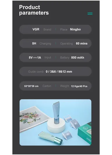 Rechargeable Waterproof Cordless Baby Children Low Noise Hair Clipper V-153