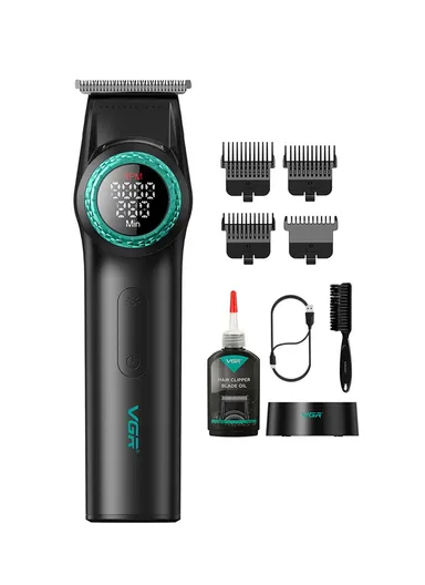 Professional Rechargeable Metal Cordless Hair Clipper With LED Display V-977 - Black