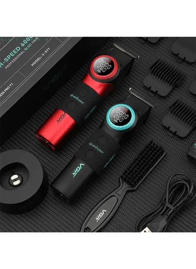 Professional Rechargeable Metal Cordless Hair Clipper With LED Display V-977 - Black