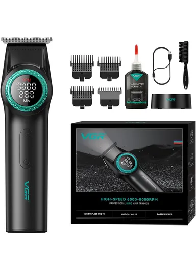 Professional Rechargeable Metal Cordless Hair Clipper With LED Display V-977 - Black