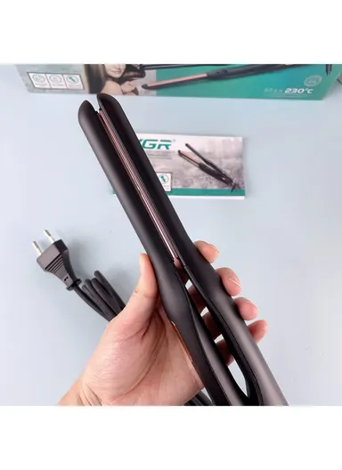 50W Professional 9mm Ceramic-Coated Plate Electric Hair Straightener With 3D Floating Plates, 230C° Max Heat &amp; LED Display V-523 - Black
