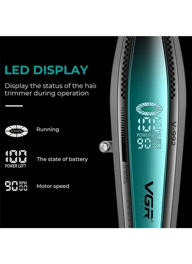 Professional Rechargeable Cordless Ceramic Blades Hair Clipper With LED Display V-992