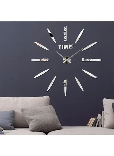 120cm 3D DIY Large Frameless Wall Clock Modern, Silent &amp; Stylish Decor - Silver