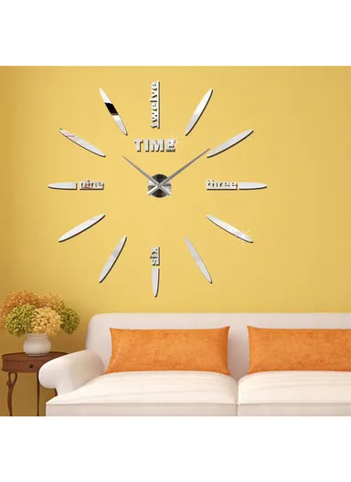 120cm 3D DIY Large Frameless Wall Clock Modern, Silent &amp; Stylish Decor - Silver