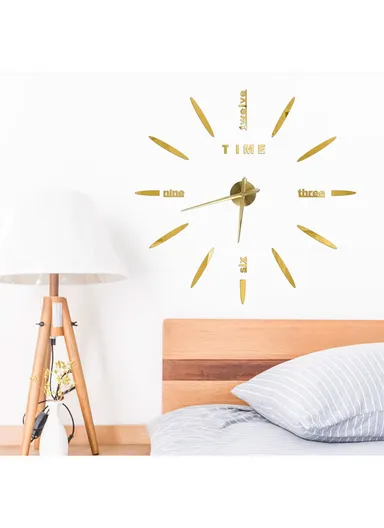 120cm 3D DIY Large Frameless Wall Clock Modern, Silent &amp; Stylish Decor - Gold