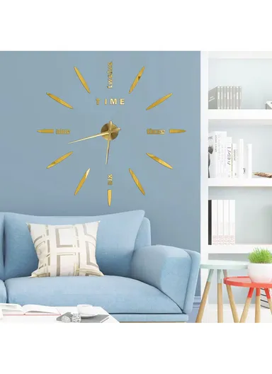 120cm 3D DIY Large Frameless Wall Clock Modern, Silent &amp; Stylish Decor - Gold