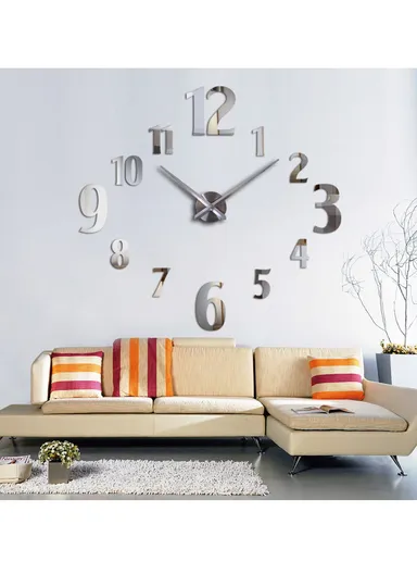 60cm DIY 3D Frameless Wall Clock Modern, Silent &amp; Stylish Home Decor - Silver
