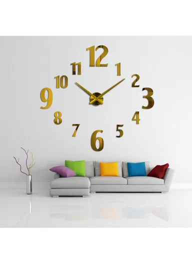 60cm DIY 3D Frameless Wall Clock Modern, Silent &amp; Stylish Home Decor - Gold