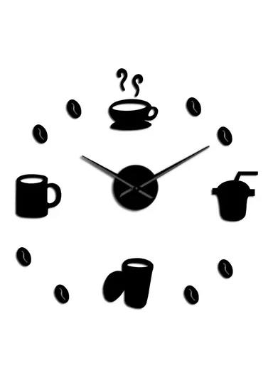 120cm 3D DIY Frameless Acrylic Coffee Machine Silent Wall Clock, Battery Power Clock for Living Room, Office, Bedroom Room &amp; Decoration - Black