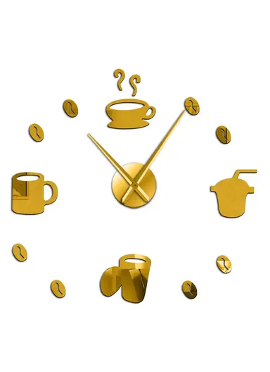 120cm 3D DIY Frameless Acrylic Coffee Machine Silent Wall Clock, Battery Power Clock for Living Room, Office, Bedroom Room &amp; Decoration - Gold